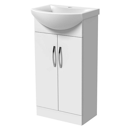 Wickes White Gloss Compact Vanity Unit & Basin 840 x 450mm Wickes.co.uk