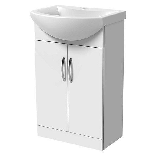 Wickes White Gloss Vanity Unit Basin, Bathroom Sink Cabinet Under Basin Vanity Storage Cupboard Unit White