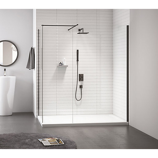Nexa By Merlyn 8mm Black Frameless Wet Room Shower Screen Only 2015 x 800mm Wickes.co.uk
