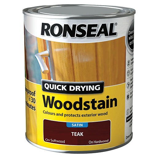 Ronseal Quick Drying Woodstain Satin Teak 750ml Wickes.co.uk