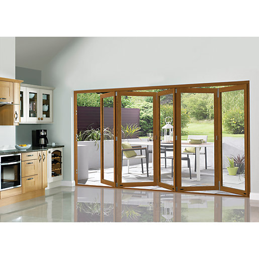 Wickes Eden Oak Veneer Folding Patio Doorset 12ft Wide Reversible