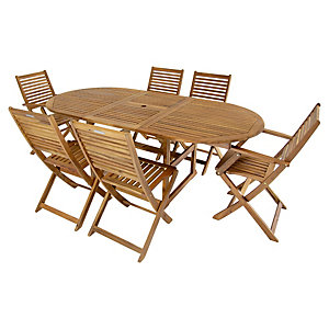 Charles Bentley FSC Acacia 6 Seater Wooden Oval Extendable Garden Dining Set