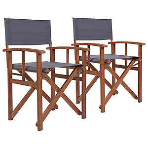 Charles Bentley FSC Pair of Folding Wooden Garden Directors Chairs - Grey