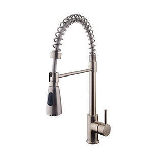 Wickes Professional Monobloc Loose Coil Pull Out Kitchen Sink Mixer Tap - Brushed Nickel