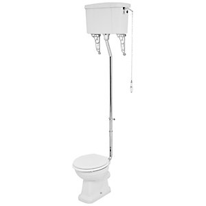 Wickes Oxford Traditional High Level Toilet Pan, Cistern & White Soft Close Seat
