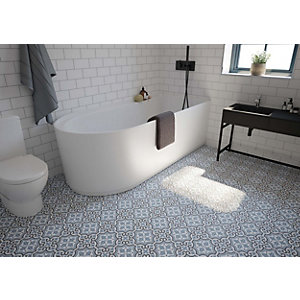 Wickes Melia Blue Patterned Ceramic Wall & Floor Tile - 200 x 200mm