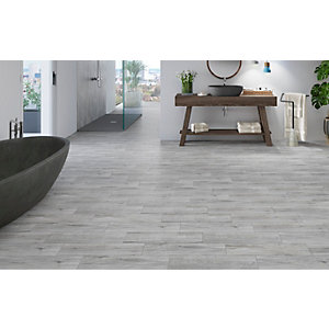 Wickes Mercia Light Grey Wood Effect Wall & Floor Tile - 150mm x 600mm