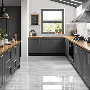 Wickes Olympia Light Grey Polished Stone Porcelain Wall Floor Tile 600 X 300mm Wickes Co Uk