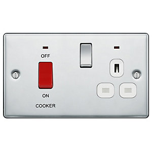 BG 45 Amp Screwed Raised Plate Cooker Control Unit with Switched 13 Amp Power Socket Includes Power Indicators - Polished Chrome