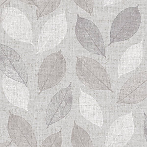 Arthouse Linen Leaf Grey Wallpaper 10.05m x 53cm