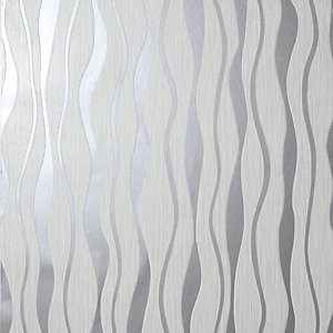 Arthouse Metallic Wave White & Silver Wallpaper 10.05m x 53cm