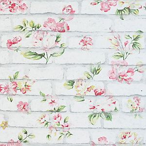 Arthouse Shabby Chic Brick Pink & White Wallpaper 10.05m x 53cm