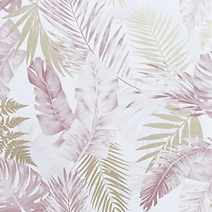 Artistick Blush Pink & Gold Tropical Leaves Self Adhesive Wallpaper - 6m x 53cm