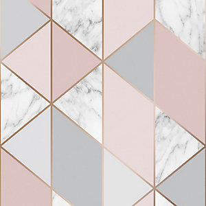 Sublime Marble Geometric Pink Wallpaper 10m