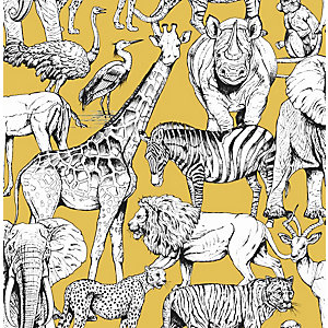 Superfresco Easy Jungle Animals Yellow Wallpaper 10m