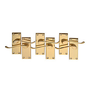 Wickes Paris Victorian Scroll Latch Door Handle Set - Polished Brass 3 Pairs