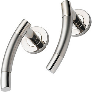 Wickes Sydney Round Rose Latch Door Handle - Satin & Polished Stainless Steel 1 Pair