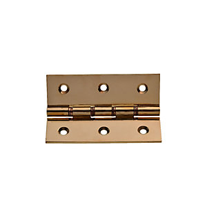 Wickes Phospor Bronze Washered Butt Hinge - Polished Brass 76mm Pack of 2