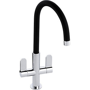 Abode Linear Nero Dual Lever Monobloc Sink Tap - Black & Chrome