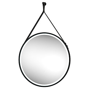 Edmonton Colour Changing Matt Black LED Hanging Mirror with Leather Strap - Various Sizes Available