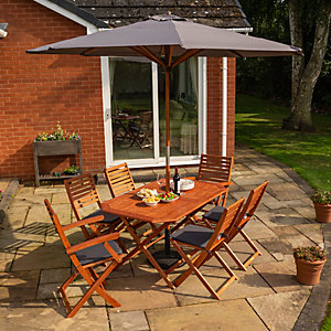 Rowlinson Plumley Six Seater Dining Set with Grey Parasol and Base