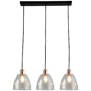Saxby Grove Three Light LED Bar Pendant - Clear Glass, Polished Copper & Matt Black