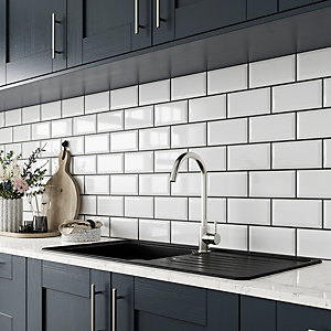Wickes Metro White Ceramic Wall Tile, Black And White Kitchen Floor Tiles Ideas