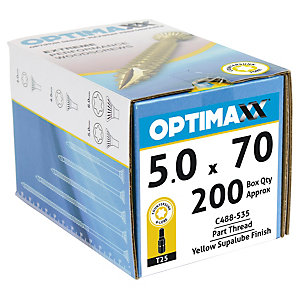 Optimaxx Tx Countersunk Zinc & Yellow Passivated Woodscrew - 5 X 70mm Pack Of 200