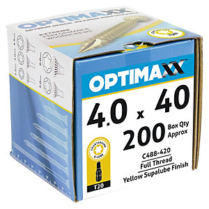 Optimaxx TX 40mm Countersunk Zinc & Yellow Passivated Woodscrew - Pack of 200