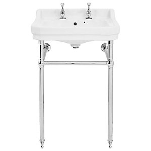 Wickes Oxford Traditional 2 Tap Hole Bathroom Basin with Chrome Stand - 550mm