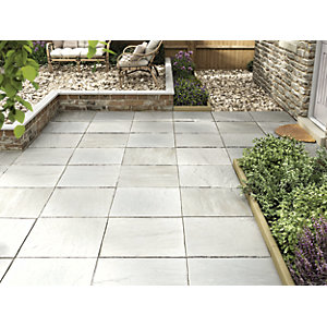 Marshalls Indian Sandstone Riven Grey Multi Paving Slab 600 X 600 X 22 Mm Wickes Co Uk