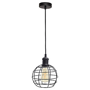 4lite WiZ Smart Blackened Silver Pendant Light with Bird Cage Shade & ST64 E27 Vintage Lamp