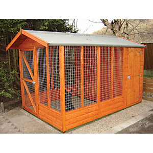 Shire Timber Apex Dog Kennel & Sheltered Run Honey Brown - 7 x 13 ft