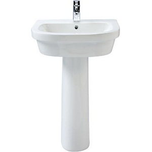 Wickes Phoenix Ceramic Bathroom Basin with Full Pedestal - 520mm