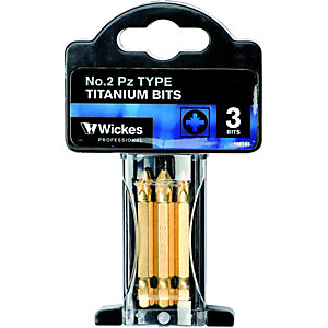 Wickes Titanium Pozi Screwdriver Bit No2 - 50mm Pack of 3