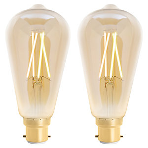 4lite WiZ Connected LED SMART B22 Filament Light Bulbs - Amber - Pack of 2