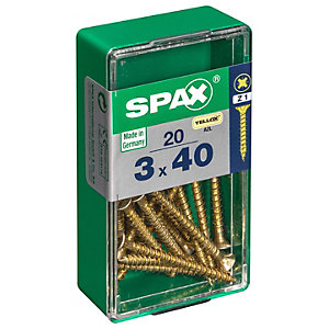 Spax PZ 40mm Countersunk Zinc Yellow Screws - Pack of 20