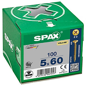 Spax PZ 60mm Countersunk Yellox Screws - Pack of 100