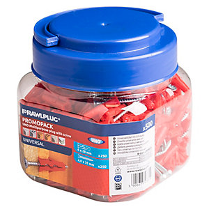 Rawlplug Uno Red Wall Plug Jar With Screws - 250 pack