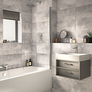 Wickes Manhattan Light Grey Structure, Light Grey Mosaic Bathroom Wall Tiles