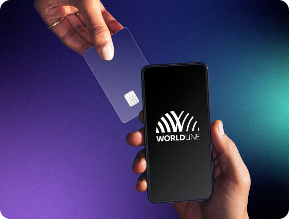 Tap to pay on a mobile device, with the Worldline logo displayed on screen