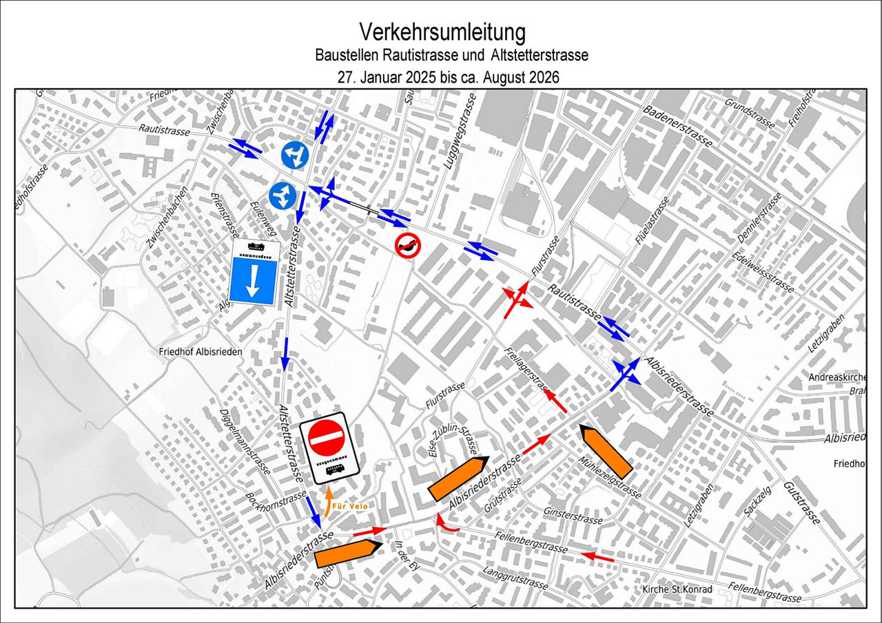 Signalisierte Einbahn Altstettersrasse, Abschnitt Rautistrasse bis Albisriederdörfli, ausgenommen Bus