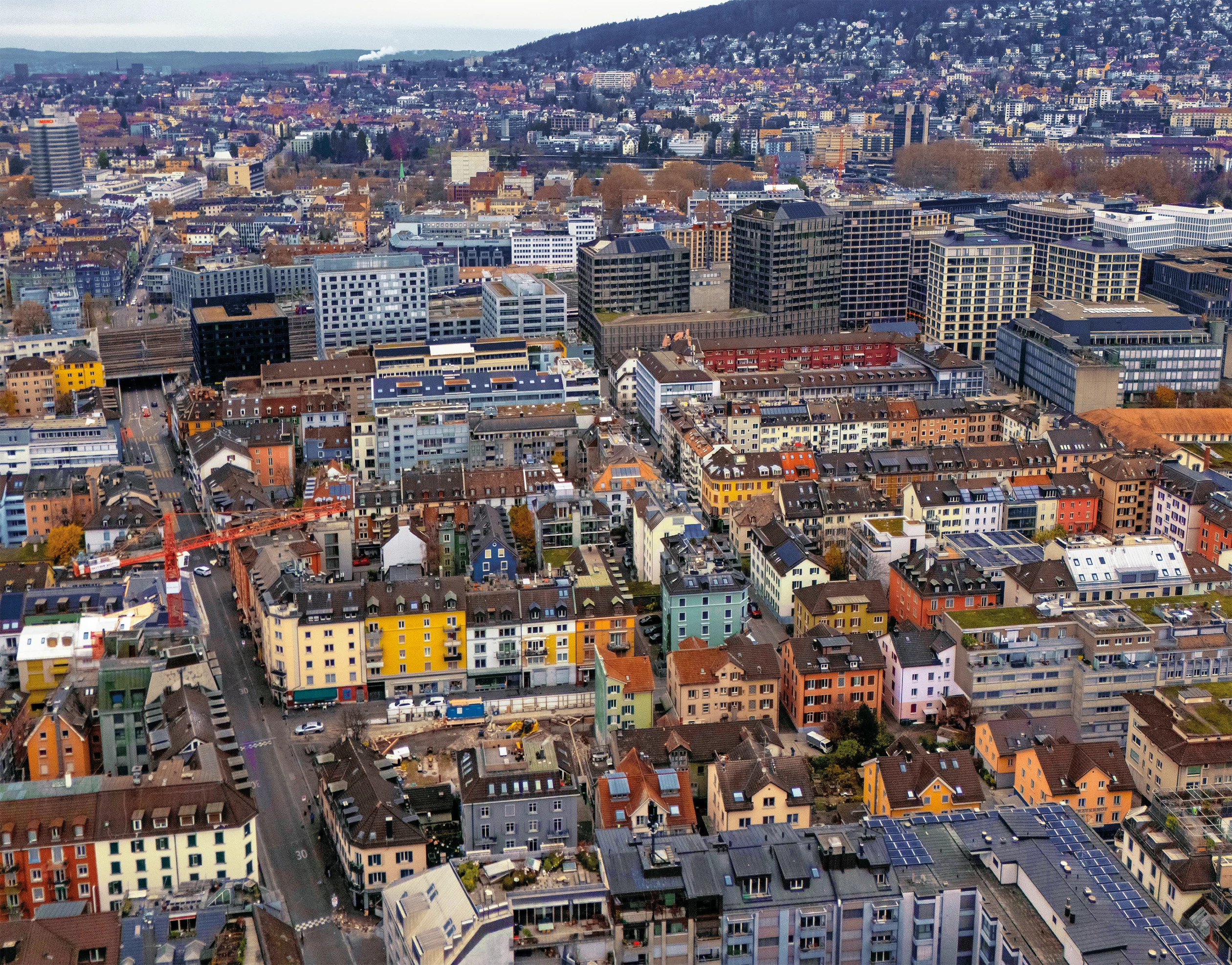 Quartiere Gewerbeschule und Langstrasse aus der Vogelperspektive