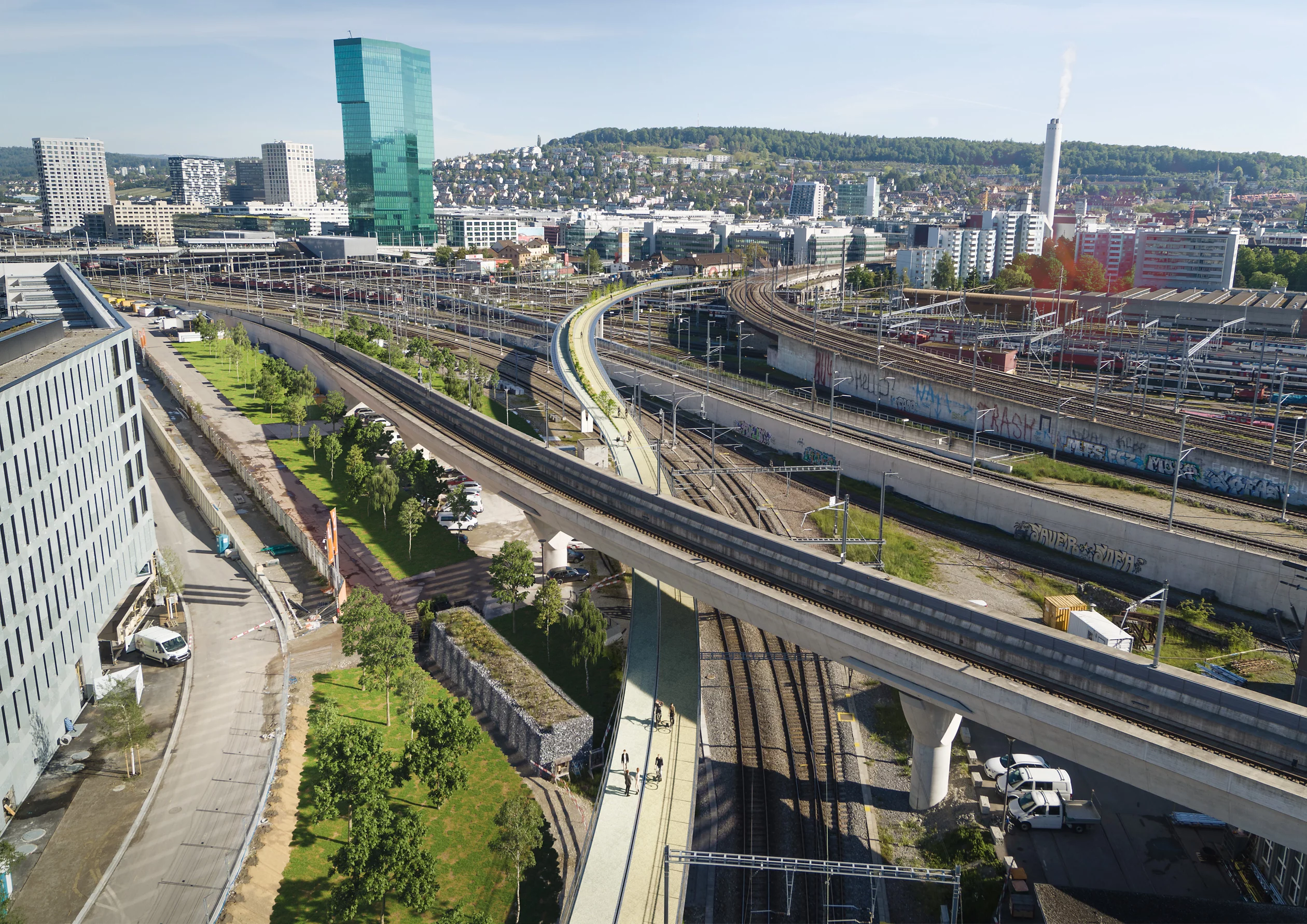 Die Brücke wird vom PJZ zum Lettenviadukt reichen (Visualisierung)