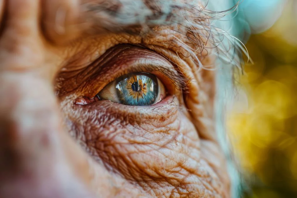 ältere Person, blaue Augen