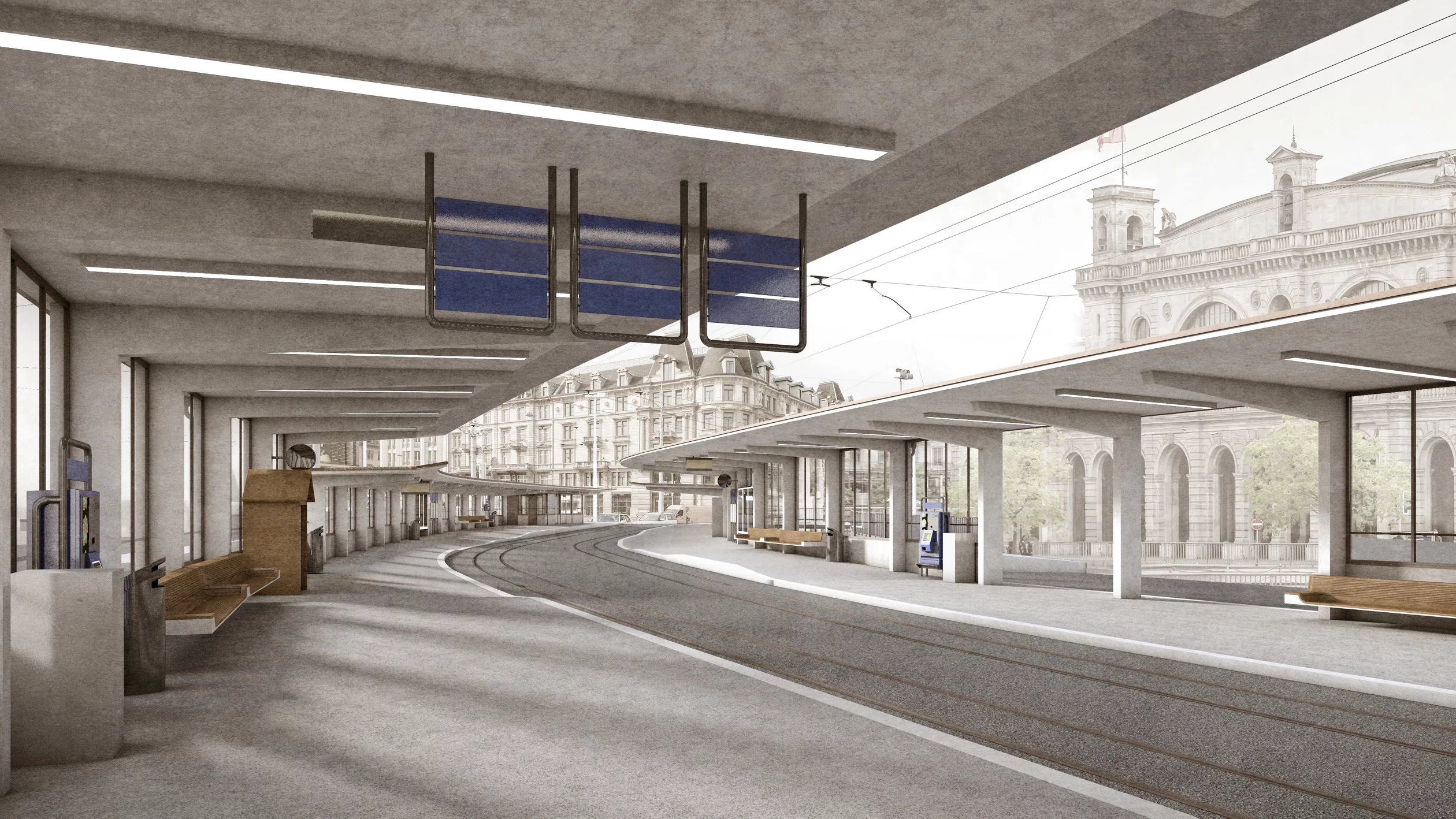 Visualisierung Tramhaltestelle Bahnhofquai in Blickrichtung Süden