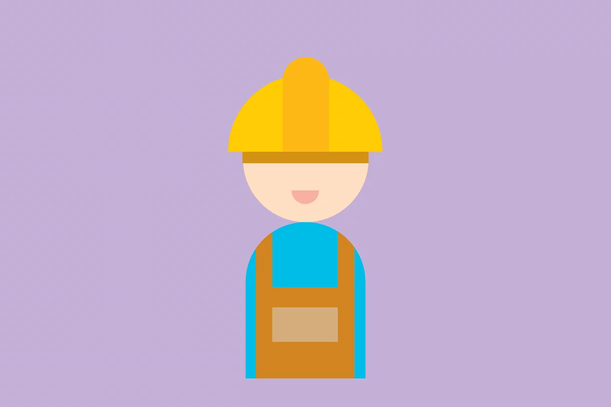 Illustration mit Person, die einen gelben Bauhelm trägt. 