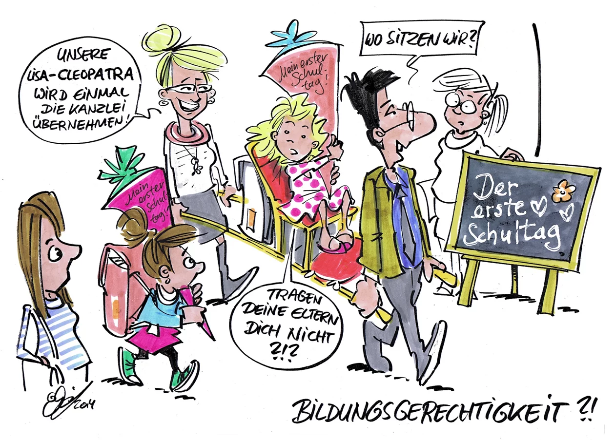 Karrikatur Bildungsgerechtigkeit von Michael Hüter