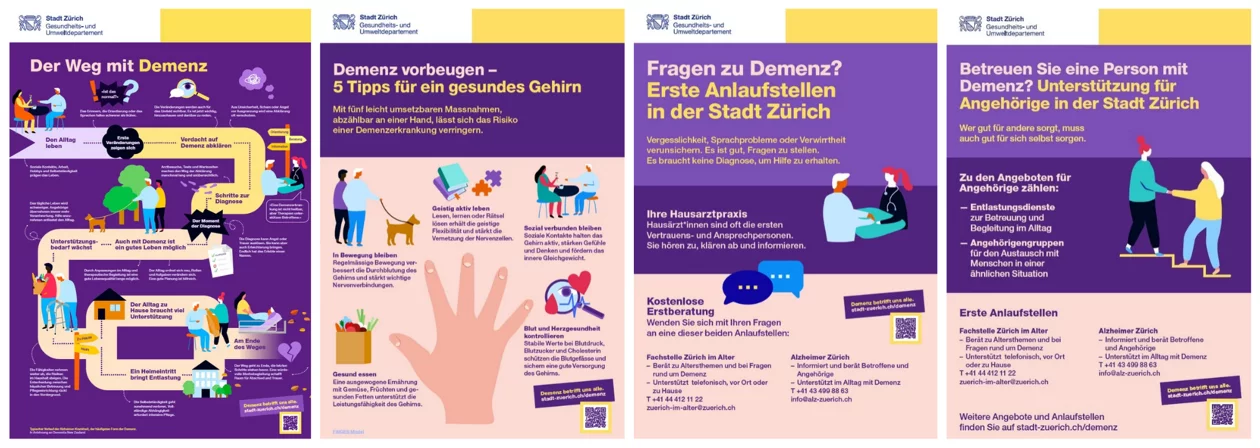 Die vier Infomaterialien nebeneinander