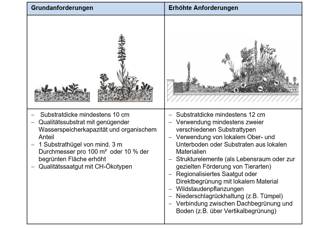 Tabelle Dachbegrünung